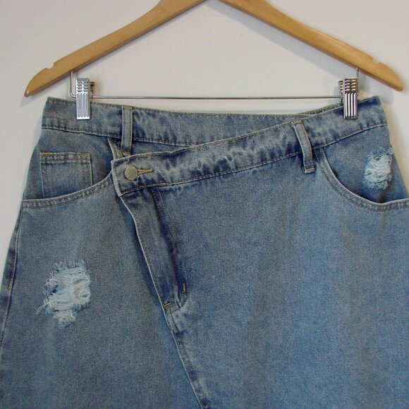 Denim Distressed Midi Skirt Western Cowgirl Boho Raw Hem SHEIN Curve 0XL or 12 - Picture 4 of 14